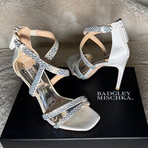 Badgley Mischka Silver Strappy Heels